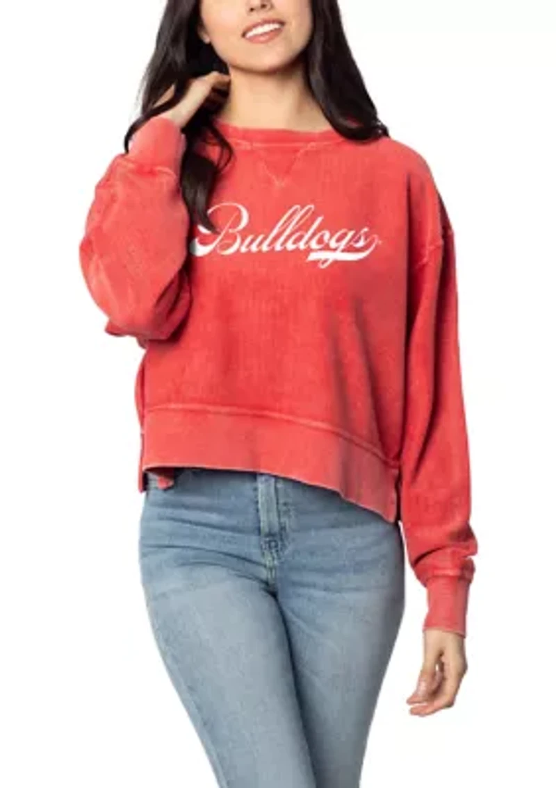 NCAA Georgia Bulldogs Drop Shoulder Graphic Crew Pullover