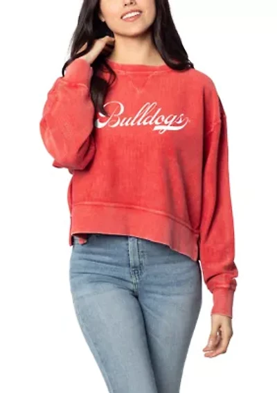 NCAA Georgia Bulldogs Drop Shoulder Graphic Crew Pullover