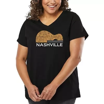 Nashville Guitar - Women's Plus Word Art V-Neck