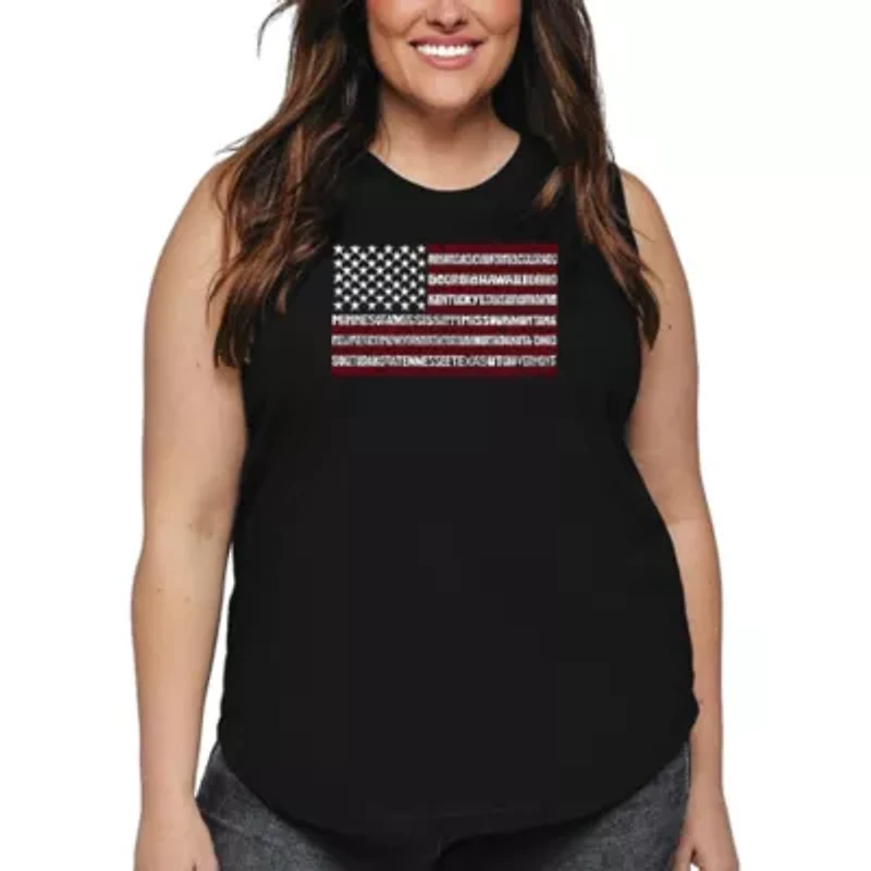 Women's Plus Word Art Tank Top - 50 States USA Flag