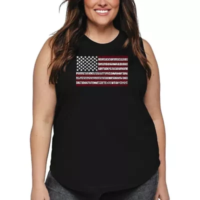 Women's Plus Word Art Tank Top - 50 States USA Flag