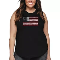Women's Plus Word Art Tank Top - 50 States USA Flag
