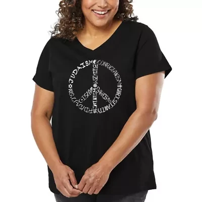 Women's Plus Word Art V-Neck - Different Faiths peace sign