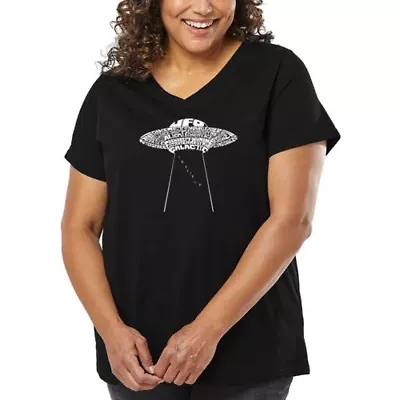 Women's Plus Word Art V-Neck - Flying Saucer UFO
