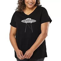 Women's Plus Word Art V-Neck - Flying Saucer UFO