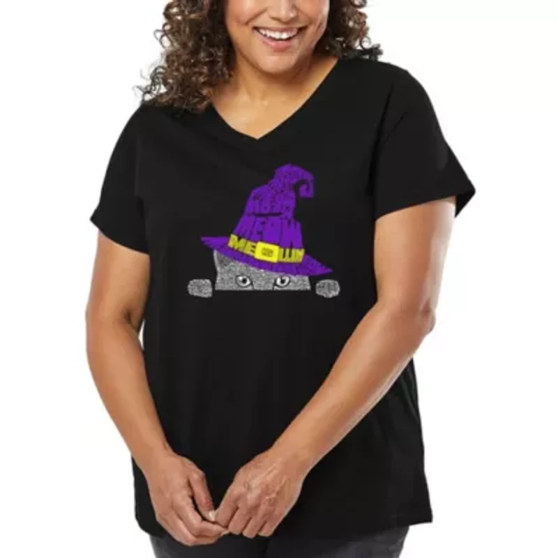 Peeking Witch Cat - Women's Plus Word Art V-Neck