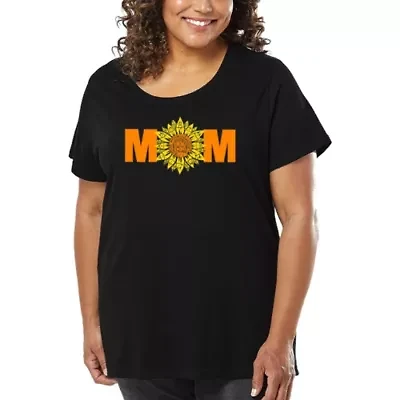 Women's Plus Word Art T-shirt - Mom Sunflower