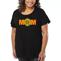 Women's Plus Word Art T-shirt - Mom Sunflower