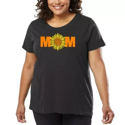 Women's Plus Word Art T-shirt - Mom Sunflower