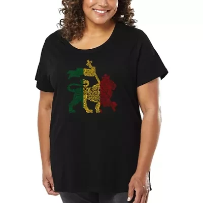 Women's Plus Word Art T-shirt - Rasta Lion One Love