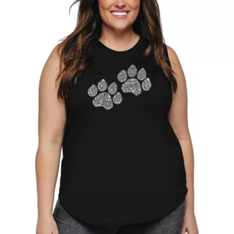 Women's Plus Word Art Tank Top - Woof Paw Prints