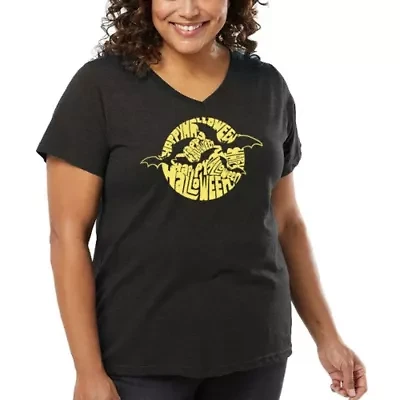 Women's Plus Word Art V-Neck - Halloween Bats