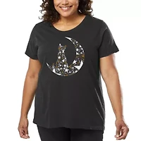 Cat Sitting On Moon - Women's Plus Word Art T-Shirt