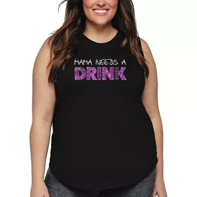 Women's Plus Word Art Tank Top - Mama Needs a Drink