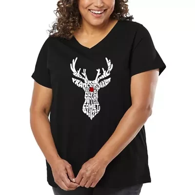 Women's Plus Word Art V-Neck - Santa's Reindeer