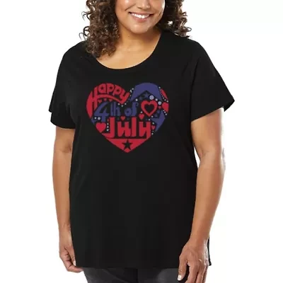 Women's Plus Word Art T-shirt - July 4th Heart