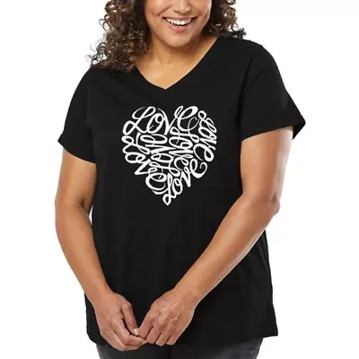 Cursive Heart - Women's Plus Word Art V-Neck
