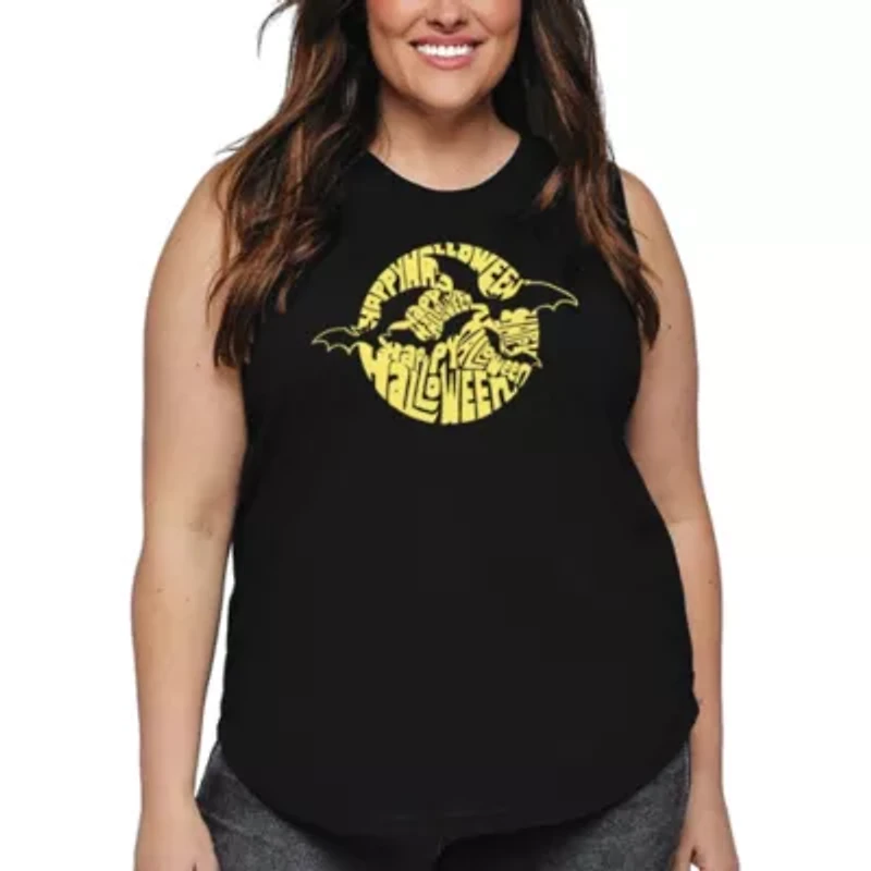 Women's Plus Word Art Tank Top - Halloween Bats