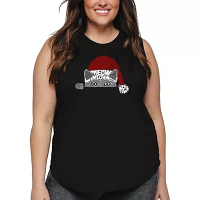 Christmas Peeking Cat - Women's Plus Word Art Tank Top