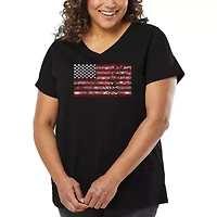 Women's Plus Word Art V-Neck - Fireworks American Flag