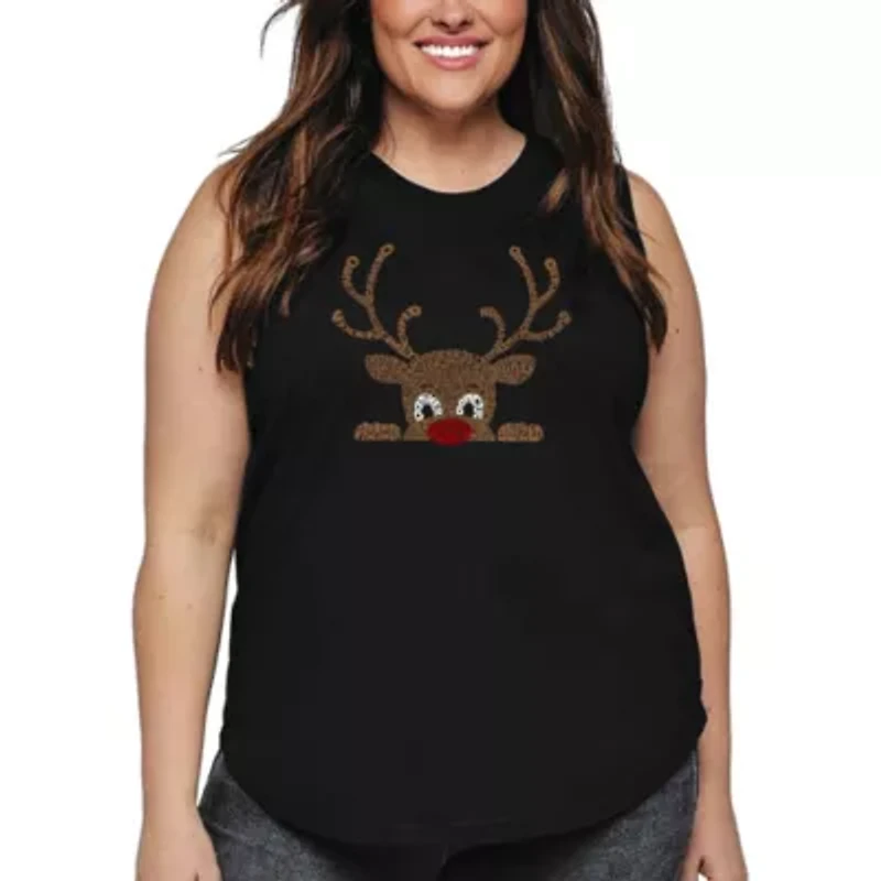 Peeking Reindeer - Women's Plus Word Art Tank Top
