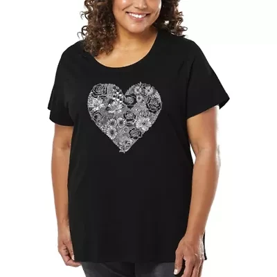 Women's Plus Word Art T-shirt - Heart Flowers