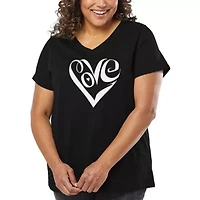 Women's Plus Word Art V-Neck - Script Love Heart