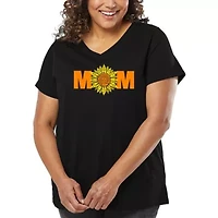 Women's Plus Word Art V-Neck - Mom Sunflower