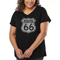 Women's Plus Word Art V-Neck - CITIES ALONG THE LEGENDARY ROUTE 66