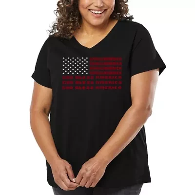 Women's Plus Word Art V-Neck - God Bless America