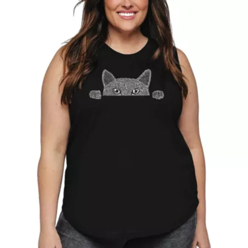 Women's Plus Word Art Tank Top - Peeking Cat
