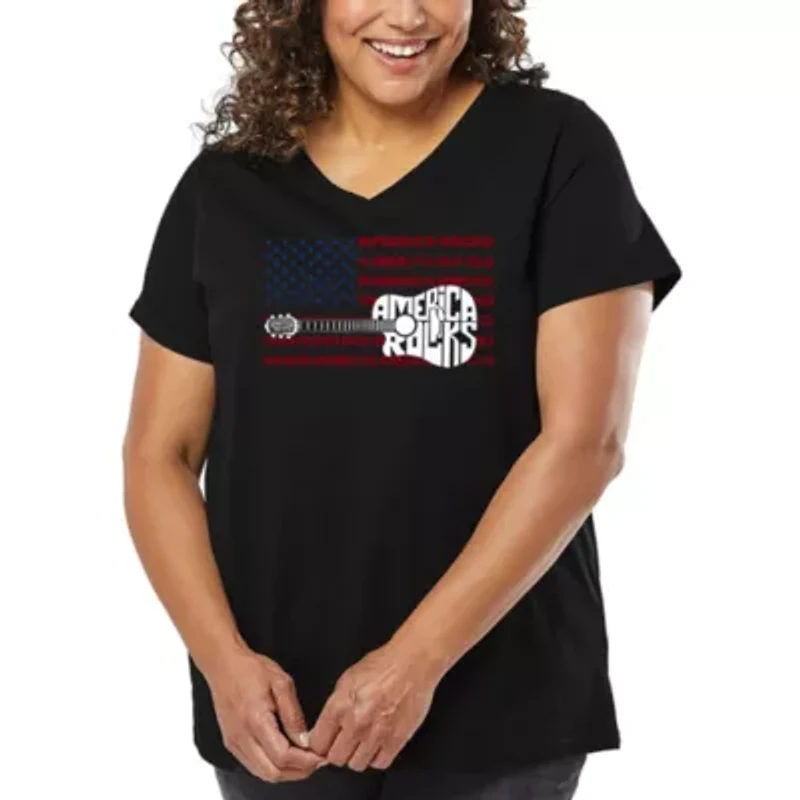America Rocks - Women's Plus Word Art V-Neck