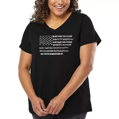 Women's Plus Word Art V-Neck - Glory Hallelujah Flag