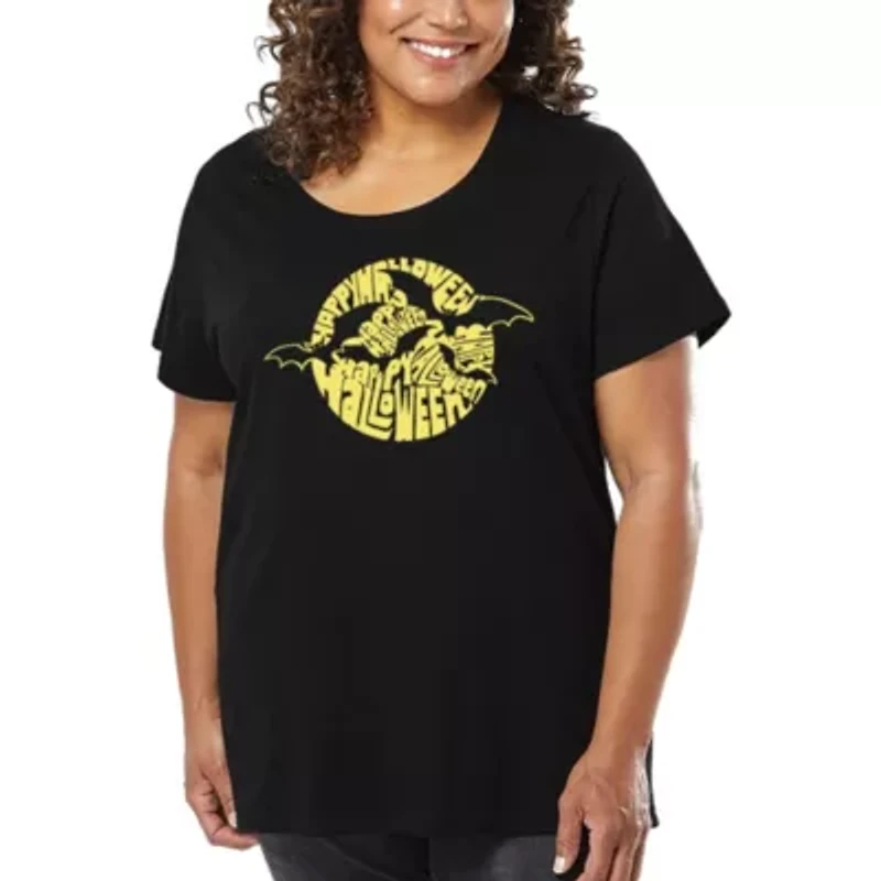 Women's Plus Word Art T-shirt - Halloween Bats