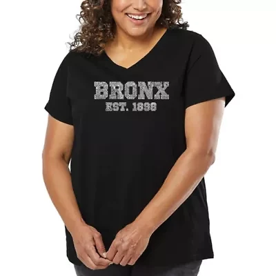 Women's Plus Word Art V-Neck - POPULAR NEIGHBORHOODS BRONX, NY