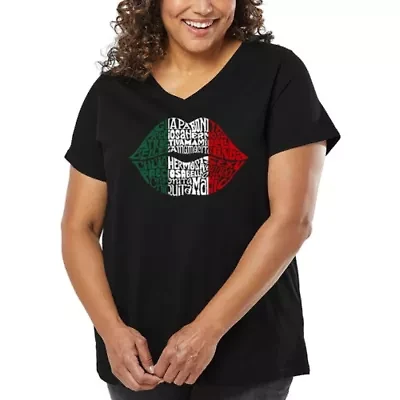 Women's Plus Word Art V-Neck - Latina Lips