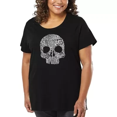 Women's Plus Word Art T-shirt - Flower Skull
