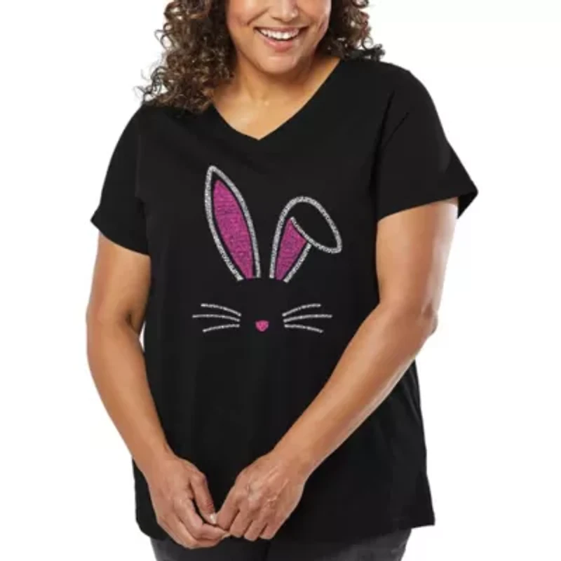 Women's Plus Word Art V-Neck - Bunny Ears