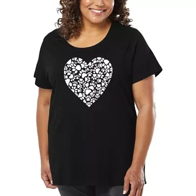 Women's Plus Word Art T-shirt - Paw Prints Heart