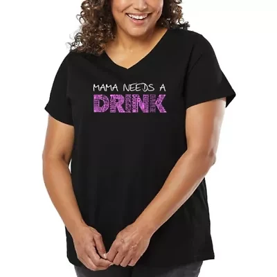 Women's Plus Word Art V-Neck - Mama Needs a Drink
