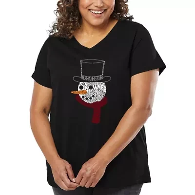 Snowman Face - Women's Plus Word Art V-Neck