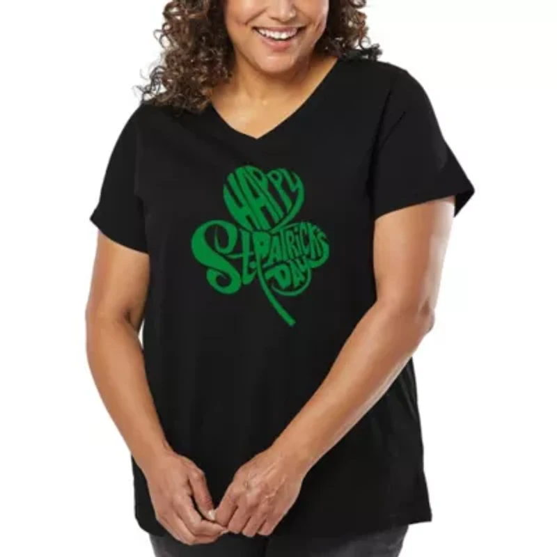 Women's Plus Word Art V-Neck - St. Patrick's Day Shamrock