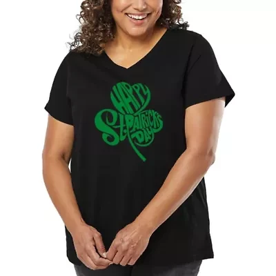 Women's Plus Word Art V-Neck - St. Patrick's Day Shamrock