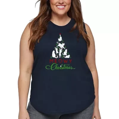 Meowy Christmas Tree - Women's Plus Word Art Tank Top