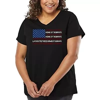 Women's Plus Word Art V-Neck - Land of the Free American Flag