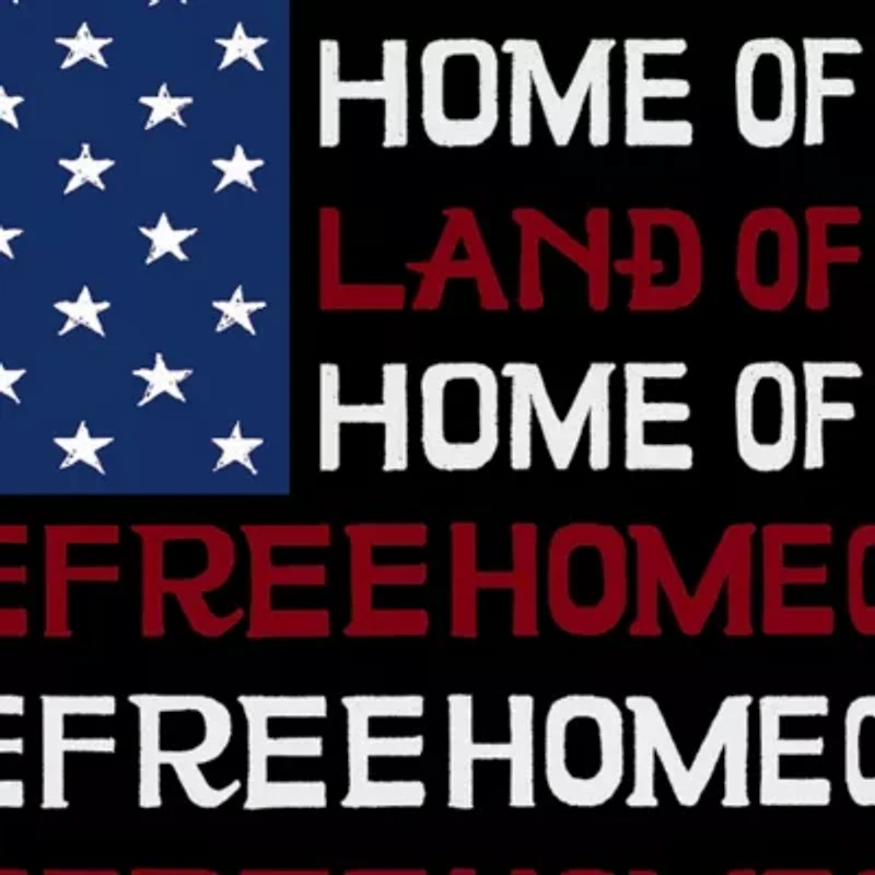 Women's Plus Word Art V-Neck - Land of the Free American Flag
