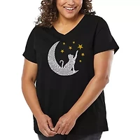 Cat Moon - Women's Plus Word Art V-Neck