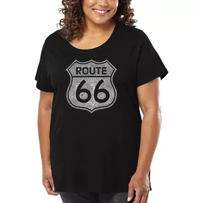Women's Plus Word Art T-shirt - CITIES ALONG THE LEGENDARY ROUTE 66