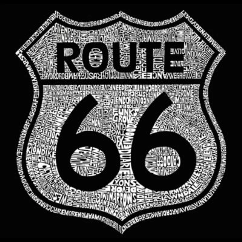 Women's Plus Word Art T-shirt - CITIES ALONG THE LEGENDARY ROUTE 66