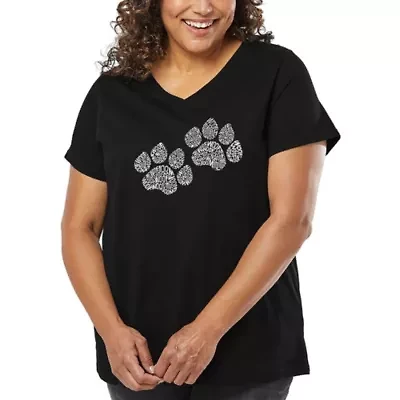 Women's Plus Word Art V-Neck - Woof Paw Prints